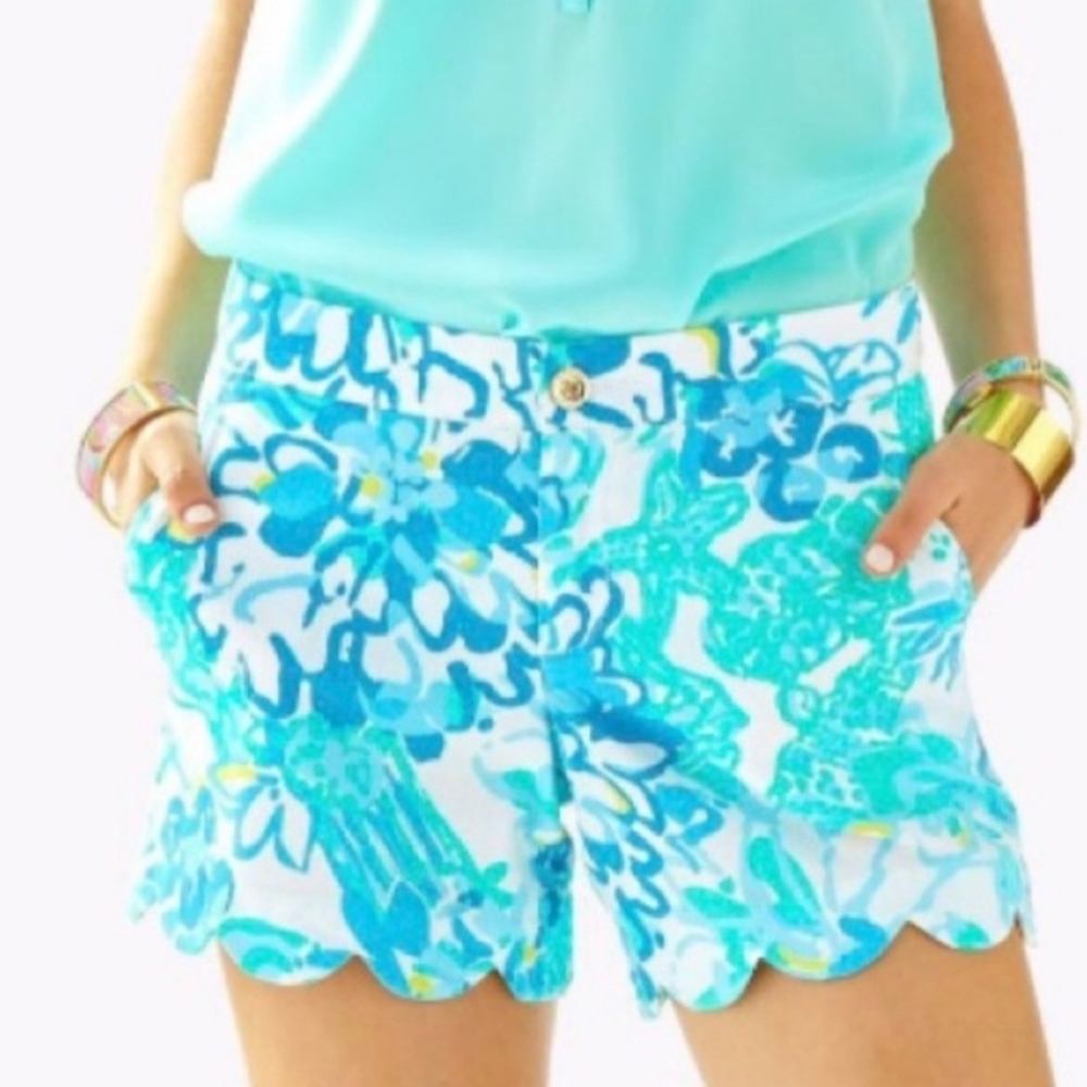 Lilly Pulitzer Buttercup Scallop Short Size 00 Blue White Yellow